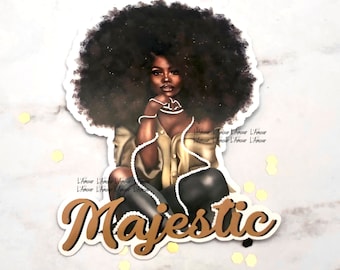 Majestic Black Woman | Pearls | African American Sticker | Black Girl Sticker