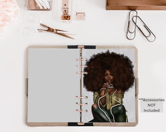 Black Woman Afro Planner Dashboard: A5, MM, Mini, Classic