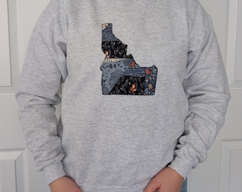 Suéter acolchado de cuello redondo con parche de Idaho