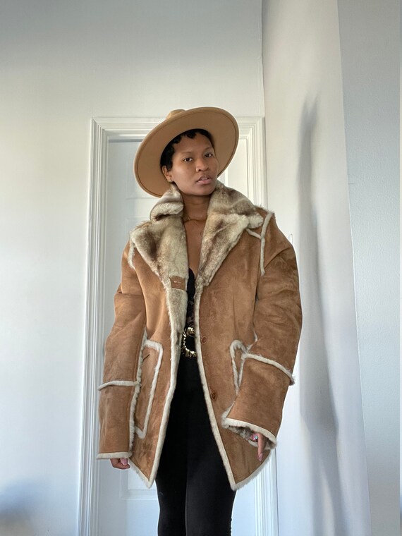 Shearling reversible faux fur coat