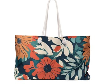 Blue Garden Large Grocery Weekender Tote Bag Wildflower Cottagecore Farmhouse