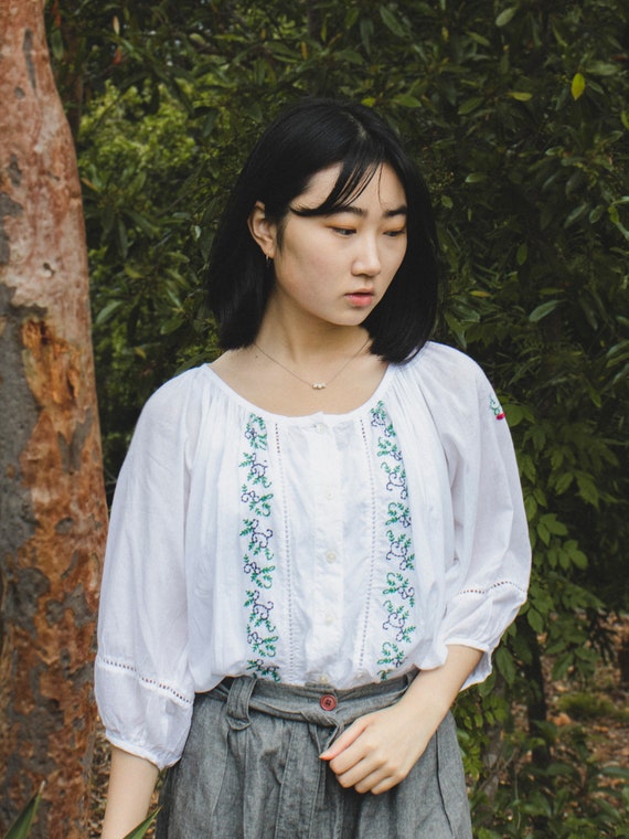 Vintage Puffed Sleeve Forest Blouse