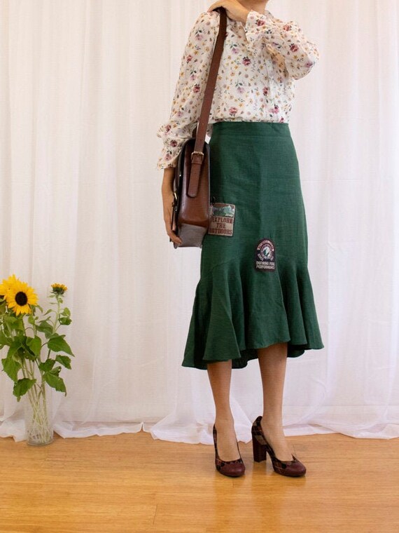Vintage Green Asymmetric Mermaid Skirt