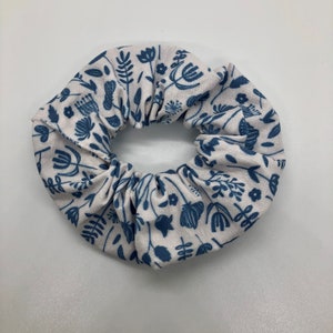Folk Botanicals, Hugge Inspired Blue and White Scrunchie, Medium to Thick Hair, Cotton, Spring