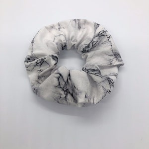 Cotton Black and White Marble Hair Tie Scrunchie, Thick and Medium Hair Types, Signature Collection