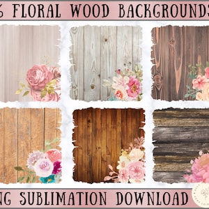 Fond de sublimation en bois floral, ensemble de fond de sublimation PNG, arrière-plans de sublimation, bois rustique png, lot de conceptions de sublimation