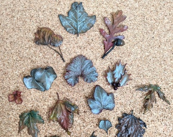 Jewelry from Nature-- Real Leaves frozen in Copper Pins Pendants Autumn Year Round