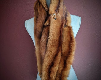 Vintage Marten Fur Stole, Caramel Brown European Sable Tippet Scarf **See note in Description