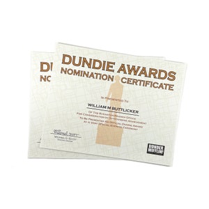 2 Personalized Dundie Award Nomination Certificates (TWO) The Office 11 x 14