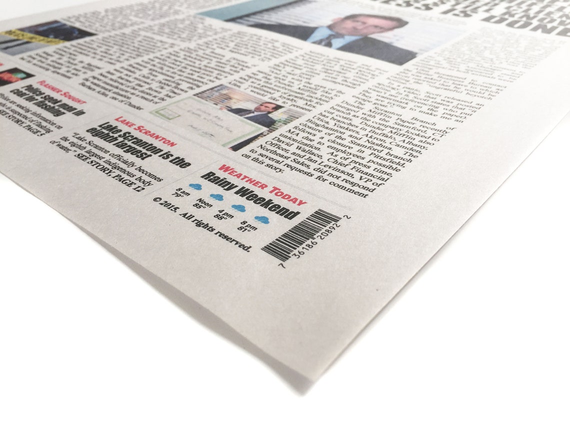 The Office Scranton Times Newspaper Headline Poster Dunder Etsy