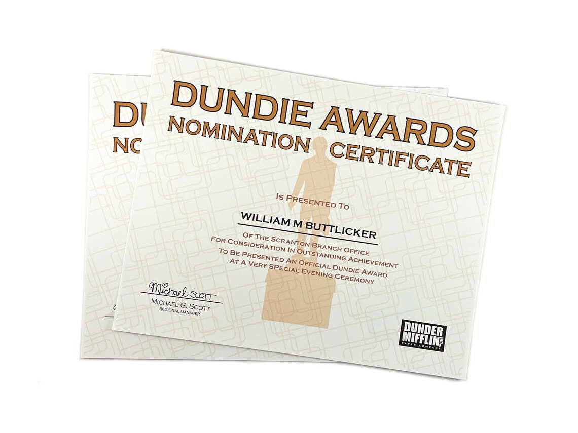 2 Personalized Dundie Award Nomination Certificates TWO The | Etsy
