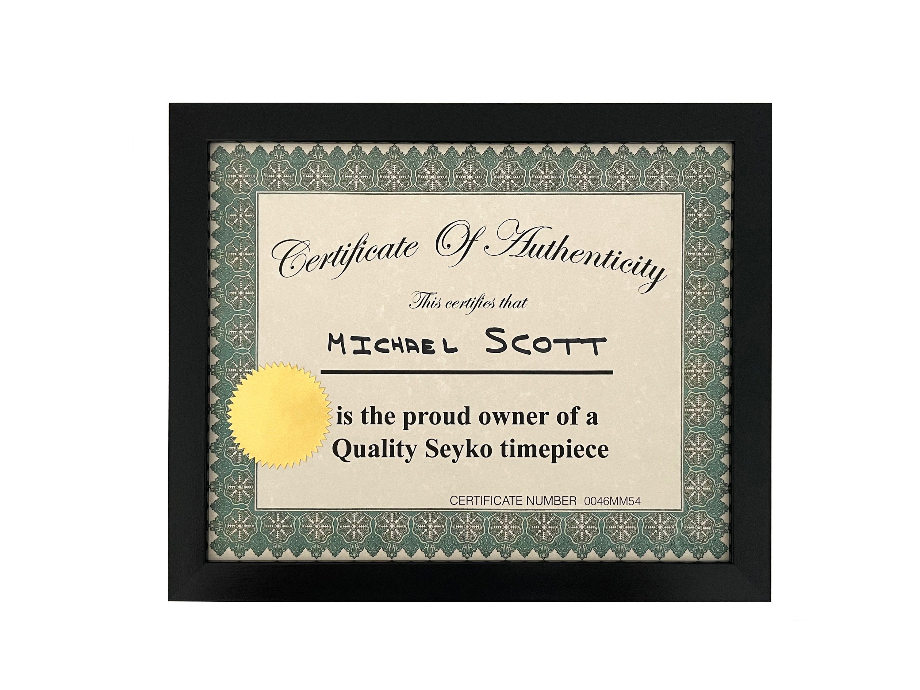 The Office FRAMED Customized Seyko Certificate of Authenticity Framed 8 X 10 Dunder Mifflin Etsy Canada