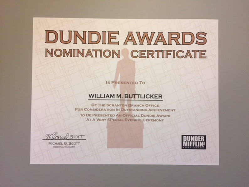 2 Personalized Dundie Award Nomination Certificates TWO The | Etsy