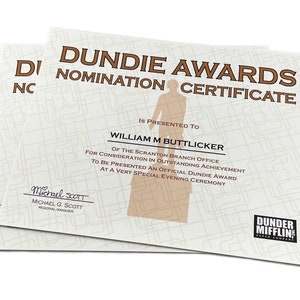 2 Personalized Dundie Award Nomination Certificates (TWO) the Office 11 ...