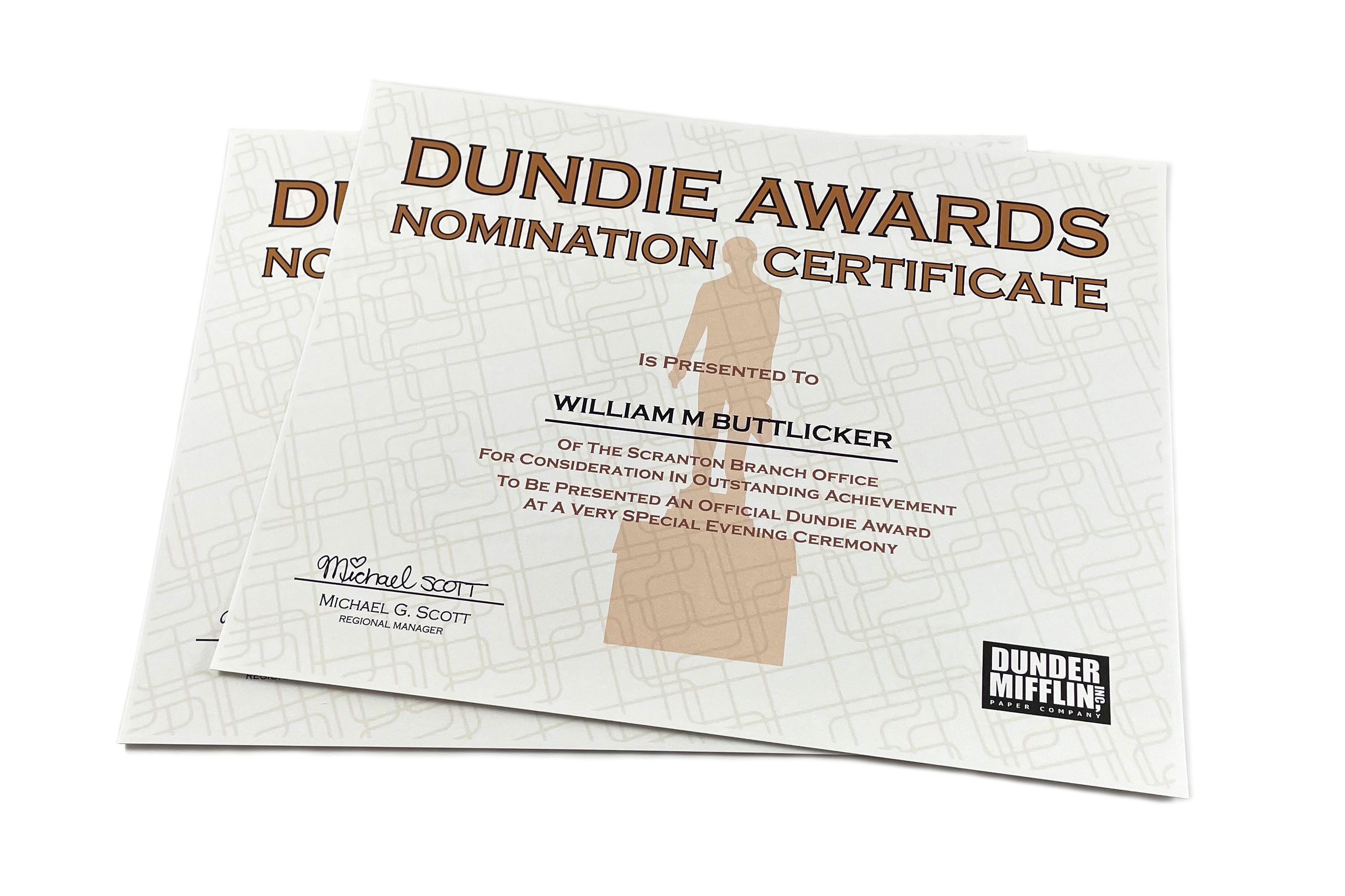 2 Personalized Dundie Award Nomination Certificates TWO The | Etsy