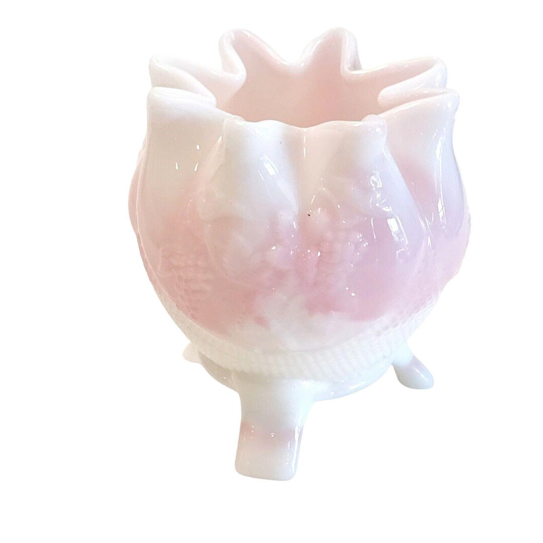 Fenton Rosalene # 8457 3 Toed Footed Grape Vase Pink White Footed Art ...