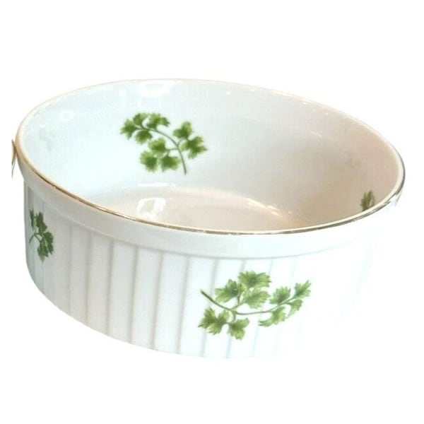 Andrea By Sadek Porcelain Parsley Vintage 7 1/4" Souffle Oven To Table Cookware Dish Gold Trim Garden