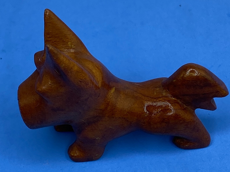 Vintage Miniature Carved Wooden Scottie Dog Signed Figurine