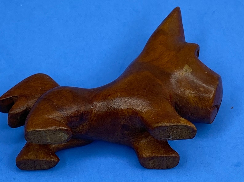 Vintage Miniature Carved Wooden Scottie Dog Signed Figurine