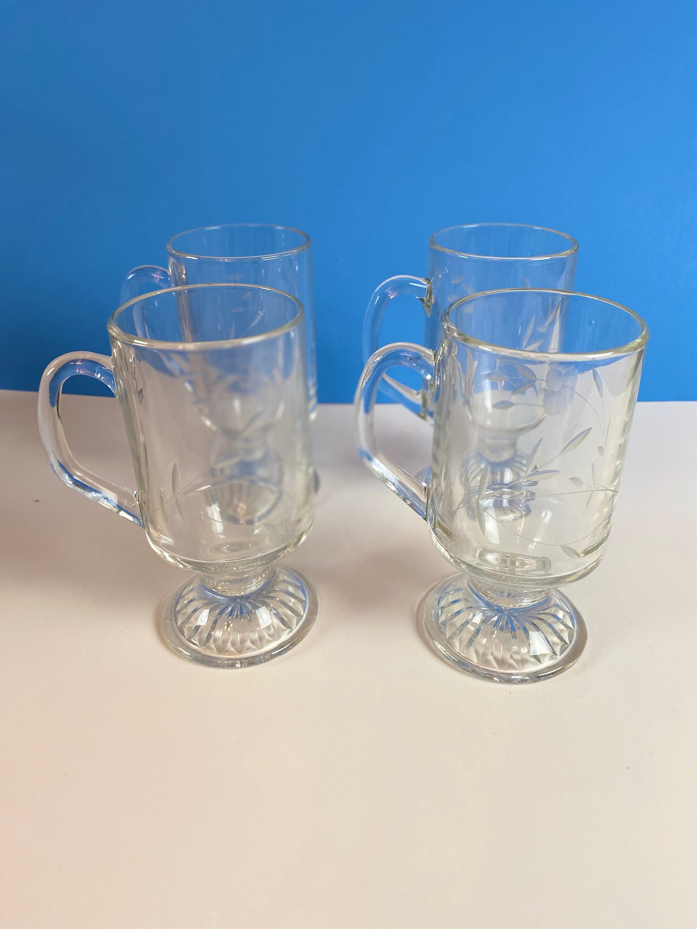 Princess House Heritage Etched Clear Irish Coffee Mugs Set of Four 4 Etsy