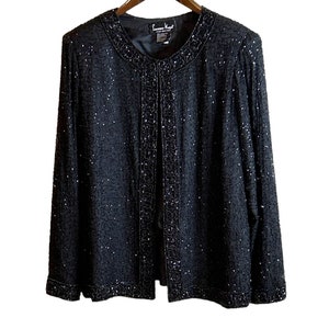 Laurence Kazar Vintage Black Silk Beaded Embellished Evening Jacket Size Large