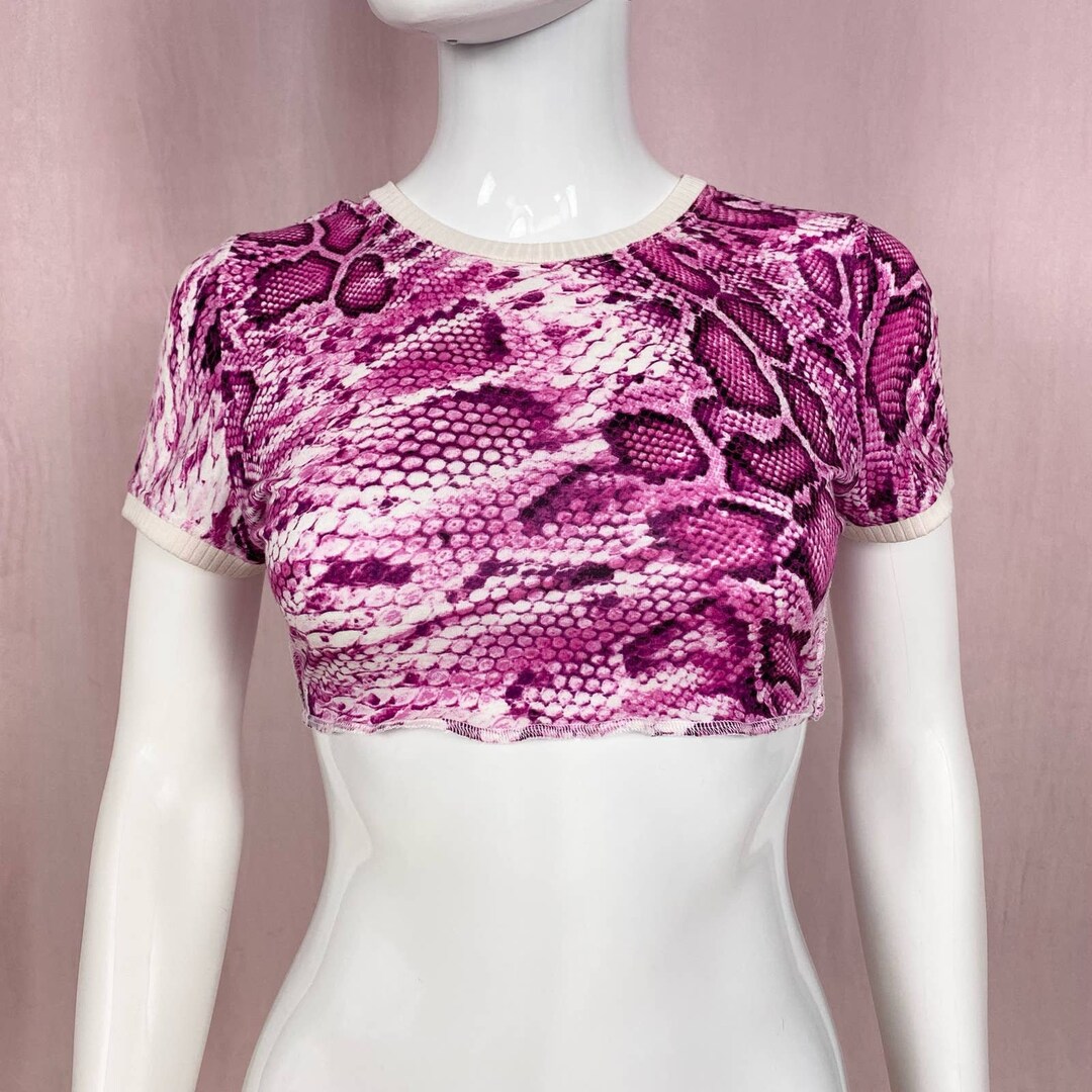 Reworked Y2K Pink Snake Print Crop Tee, Size Small - Etsy