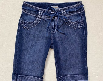 Y2K Y-Jeans - Jean capri taille basse à revers en strass, taille 9