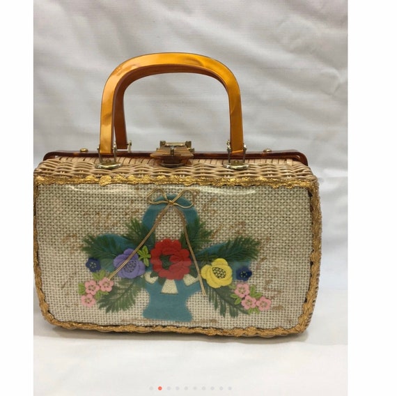 Vintage Wicker embroidery elbow bag