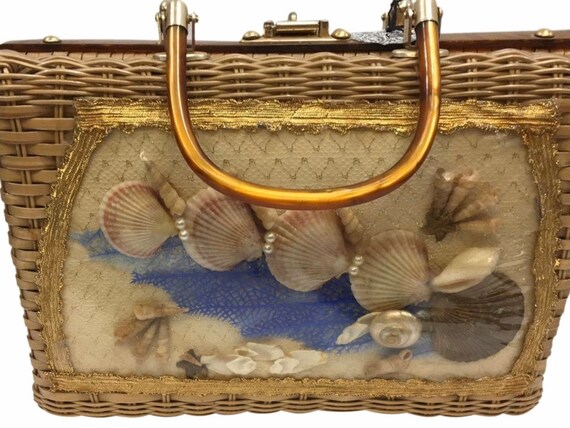 Vintage Wicker Lucite Beach Shell Bag