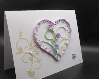 Handmade Card with Lilac Scalloped-Edge Heart