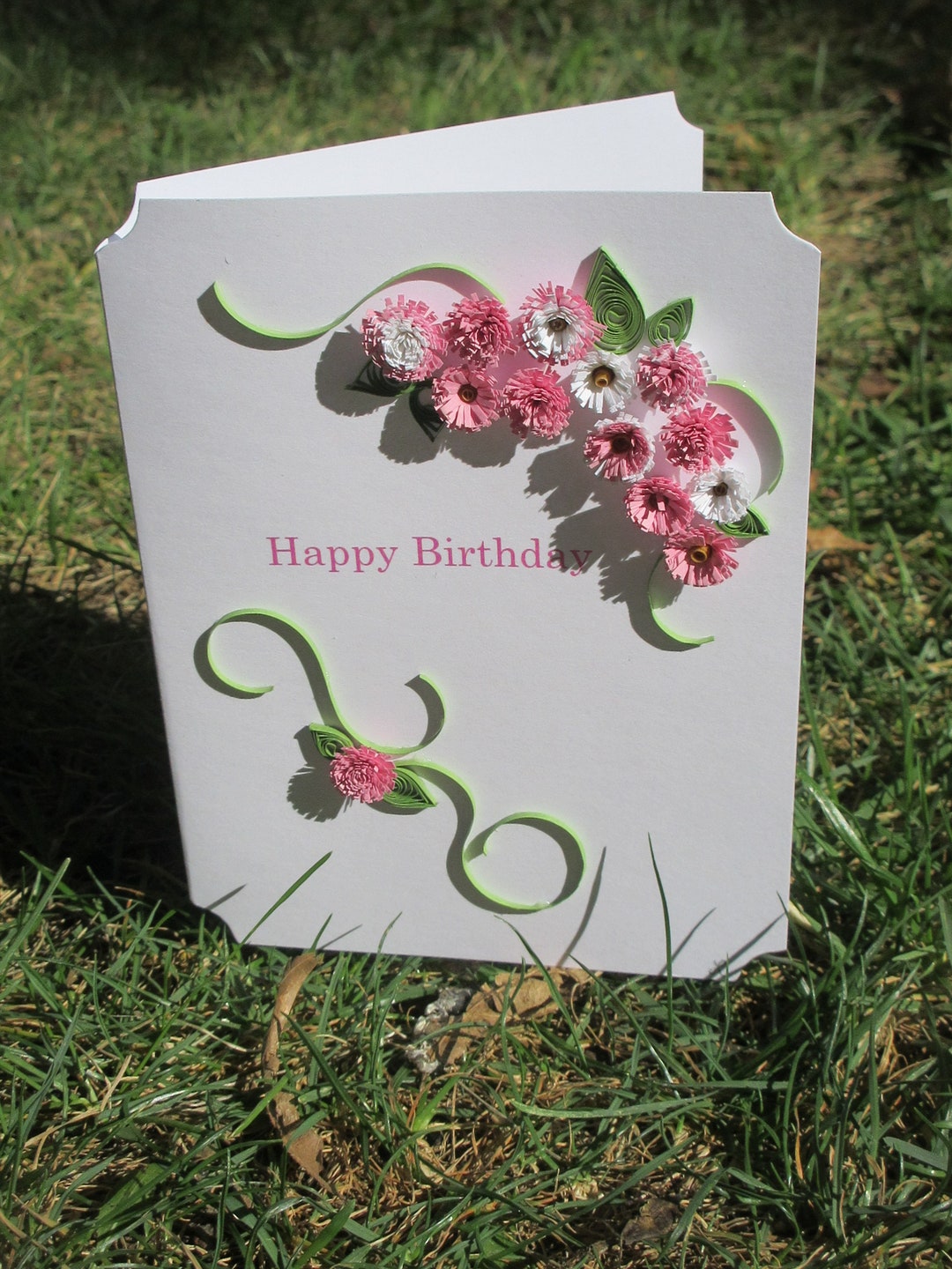 Pink Birthday Card With 3D Flowers Handmade - Etsy