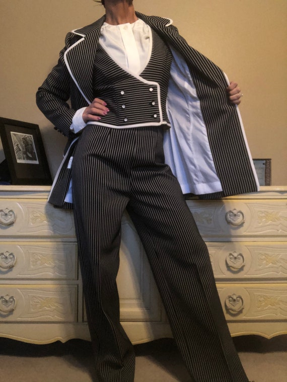 Lilli Ann Knit Pin Stripe Pant Suit Disco Vintage
