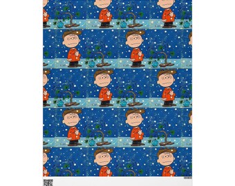 Charlie Brown Christmas Tree Pattern Wrapping Paper | Blue Holiday Wrapping Paper