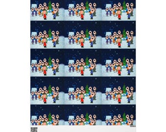 Peanuts Charlie Brown Linus Christmas Pattern Wrapping Paper | Holiday Snowflake Night Peanuts Gang Singing
