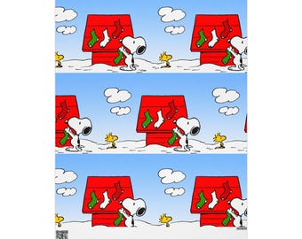 Snoopy and Woodstock Hanging Christmas Stocking Pattern Wrapping Paper | Christmas Holiday Peanuts Gift Wrap Roll