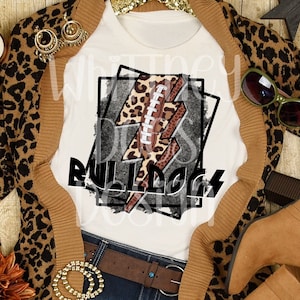 Bulldogs Football Lightning Leopard Glitter Preppy Spirit Mascot Sports Team Trendy Sublimation Design Download PNG