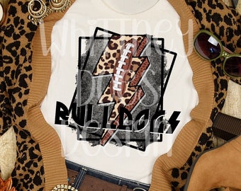Bulldogs Futebol Relâmpago Leopardo Glitter Preppy Spirit Mascote Equipe Esportiva Design Moderno De Sublimação, Baixar PNG