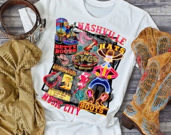 Nashville Music City Neon Tennessee Sublimation Design Download PNG