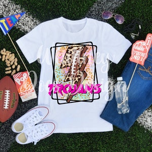 Trojans Football Lightning Leopard Tie Dye Preppy Spirit Mascot Sports Team Trendy Sublimation Design Download PNG