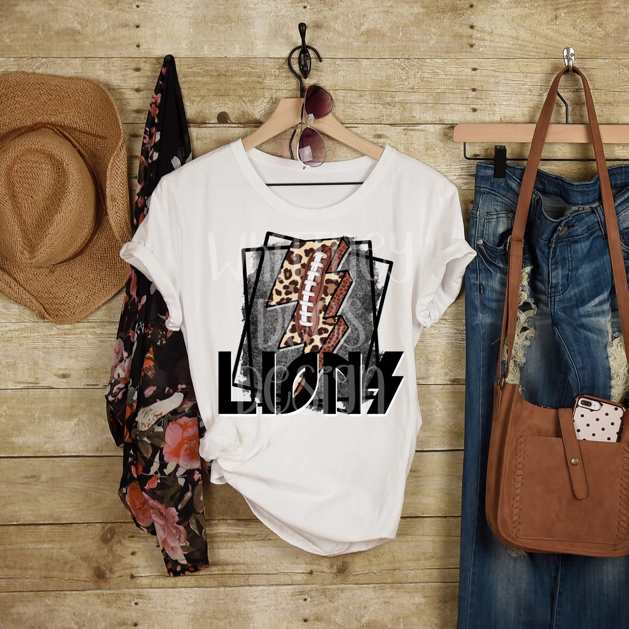 Lions Football Lightning Leopard Glitter Preppy Spirit Mascot Sports Team Trendy Sublimation Design Download PNG
