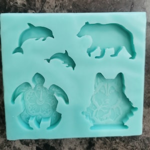 Wildlife hibiscus, wolf, polar bear, dolphin mold/mould