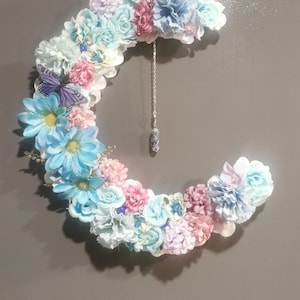 Pastel floral crescent moon wreath