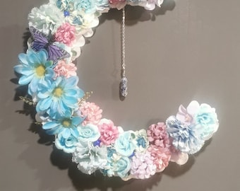 Guirlanda de lua crescente floral pastel