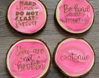 Porta-copos de madeira para biscoitos de saúde mental, decoração para casa
