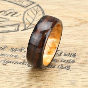 Wood Engagement Ring, Wood Wedding Ring, Ebony and Celluloid Ring
