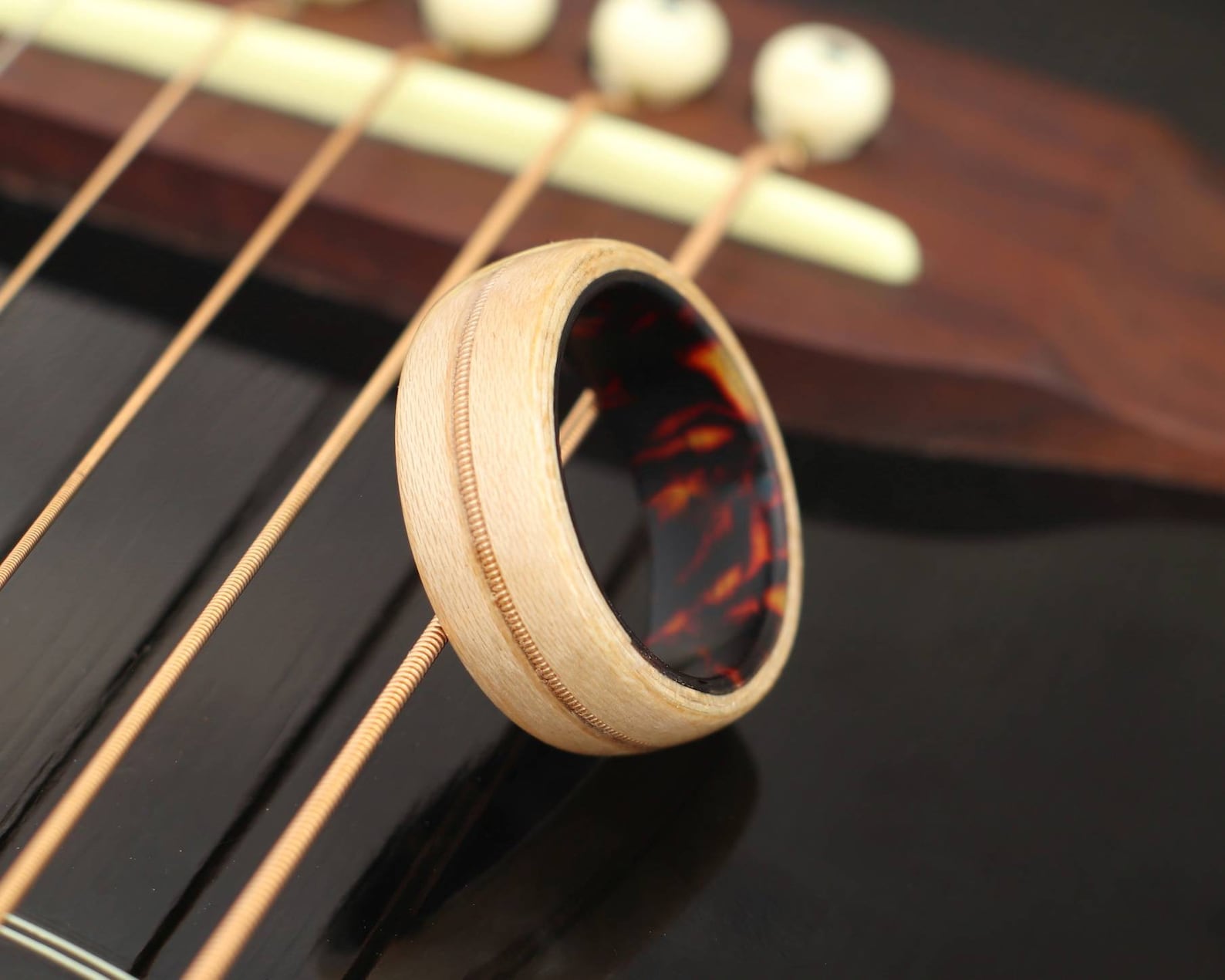 Guitar String Ring Wood Engagement Ring Wood Wedding Ring Etsy