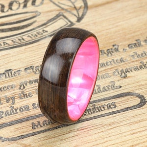 Wood Engagement Ring, Wood Wedding Ring, Rosewood and Celluloid Ring