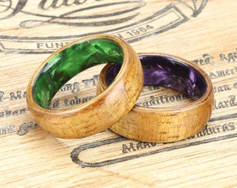Wood Engagement Ring, Wood Wedding Ring, Hawaiian Koa Wood and Celluloid Ring