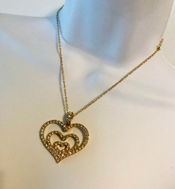 Nolan Miller Goldtone rhinestone heart pendant ne… - image 1