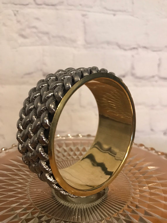 Brass and silver bangle bracelet